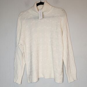 NWT Bianco & Blu Cashmere Merino Wool Cable Knit Cream Sweater Small Oversized